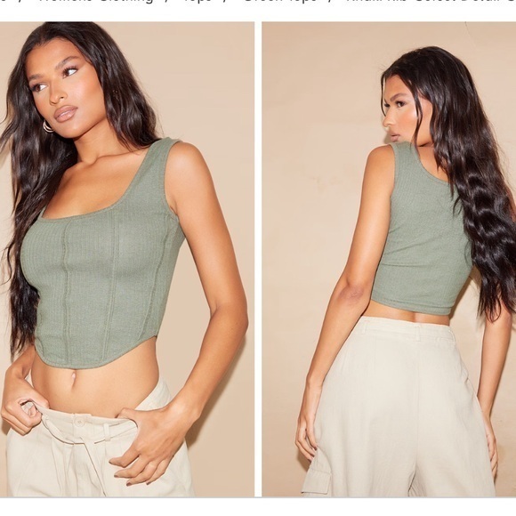 Pretty Little Thing Women's Crop‎ Corset Style Tank Top Size 8 Khaki - Picture 1 of 7